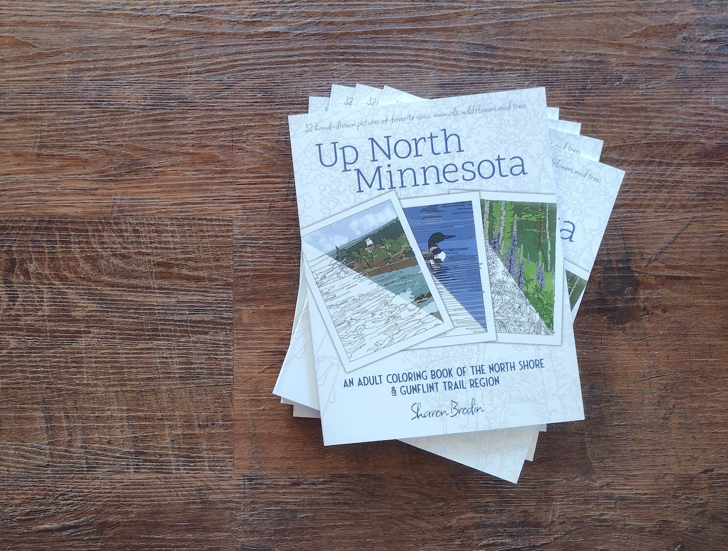 Up North Minnesota stack of books on wood