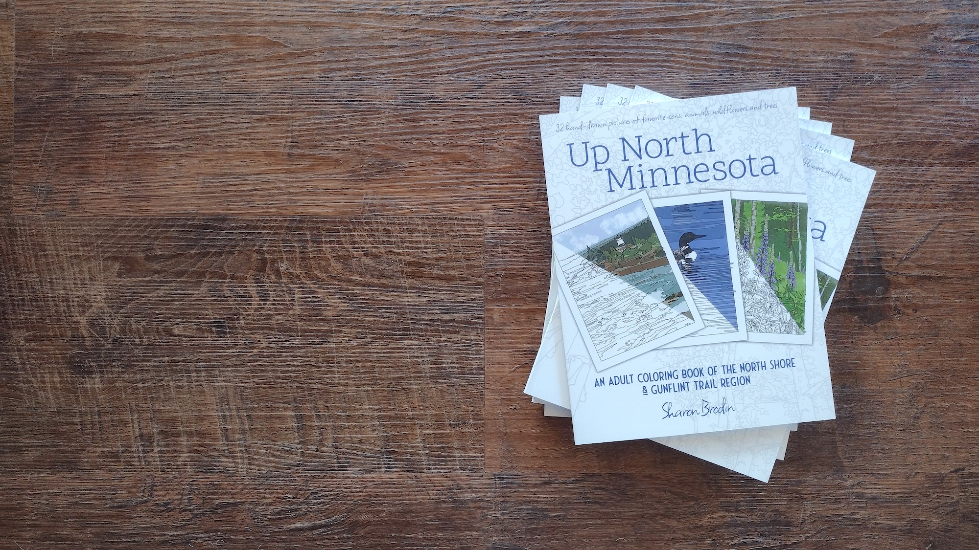 Up North Minnesota stack of books on wood